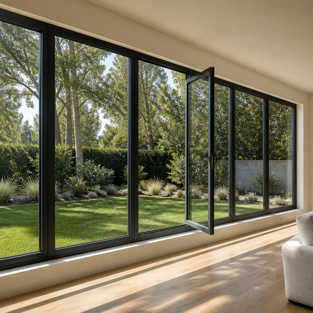 Modern floor-to-ceiling window installation in a bright, contemporary home living room.